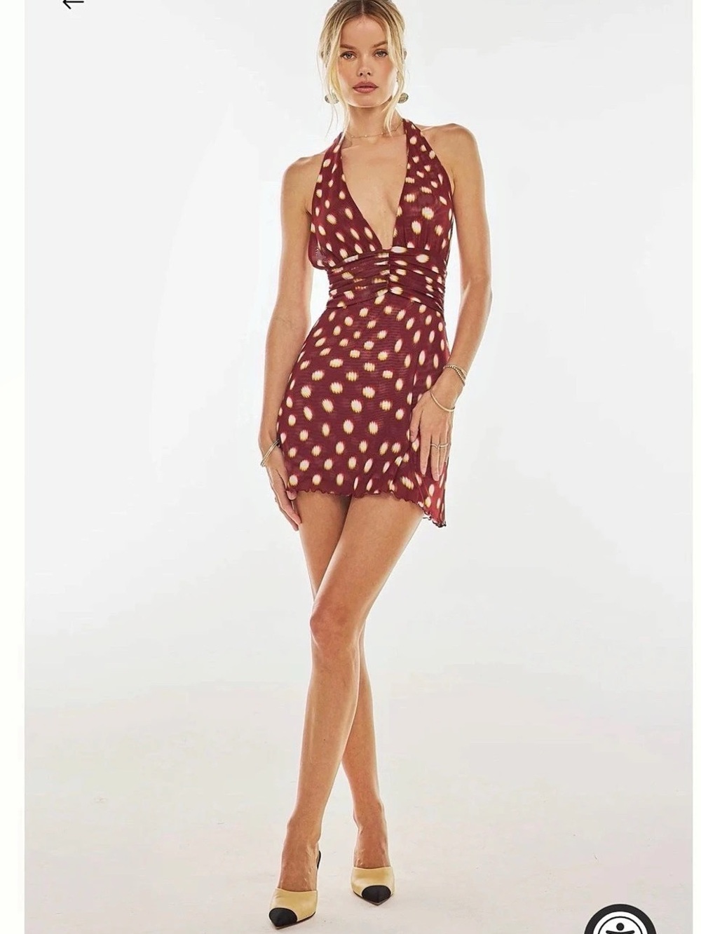 RESA Clint Mini Dress Polka Dot Halter in Burgundy & White